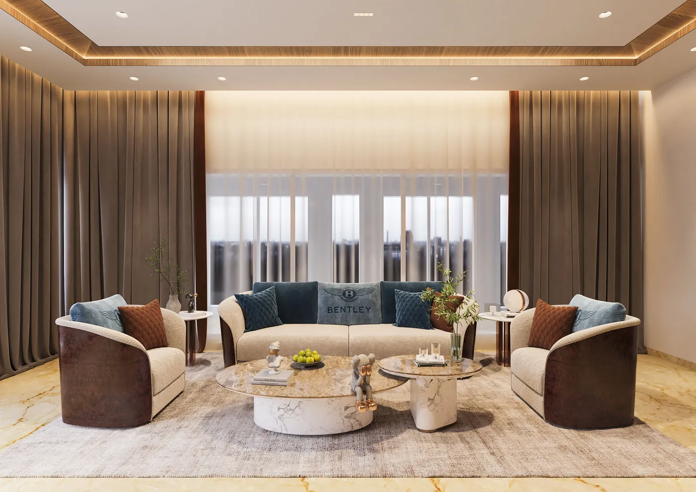A lounge in an Aurum private home, 3D interior render