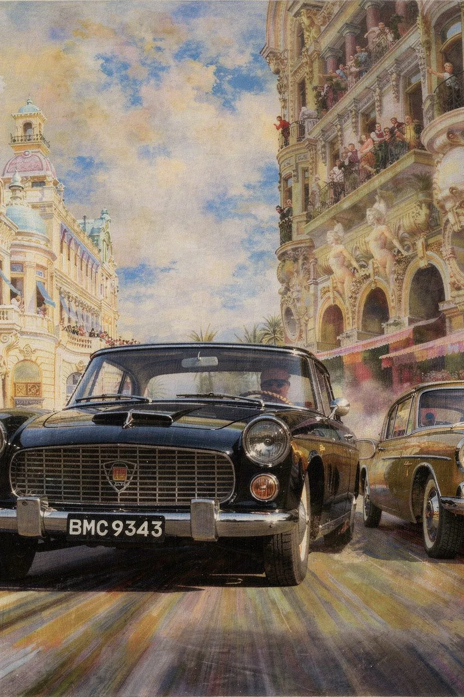 AI oil painting of a vintage car at Monte Carlo