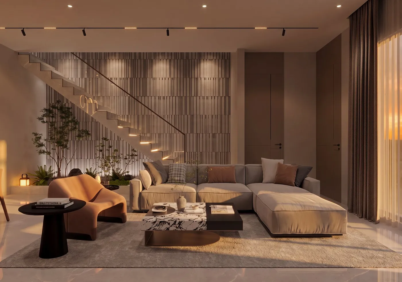 The Chambéry living room at golden hour, Abuja